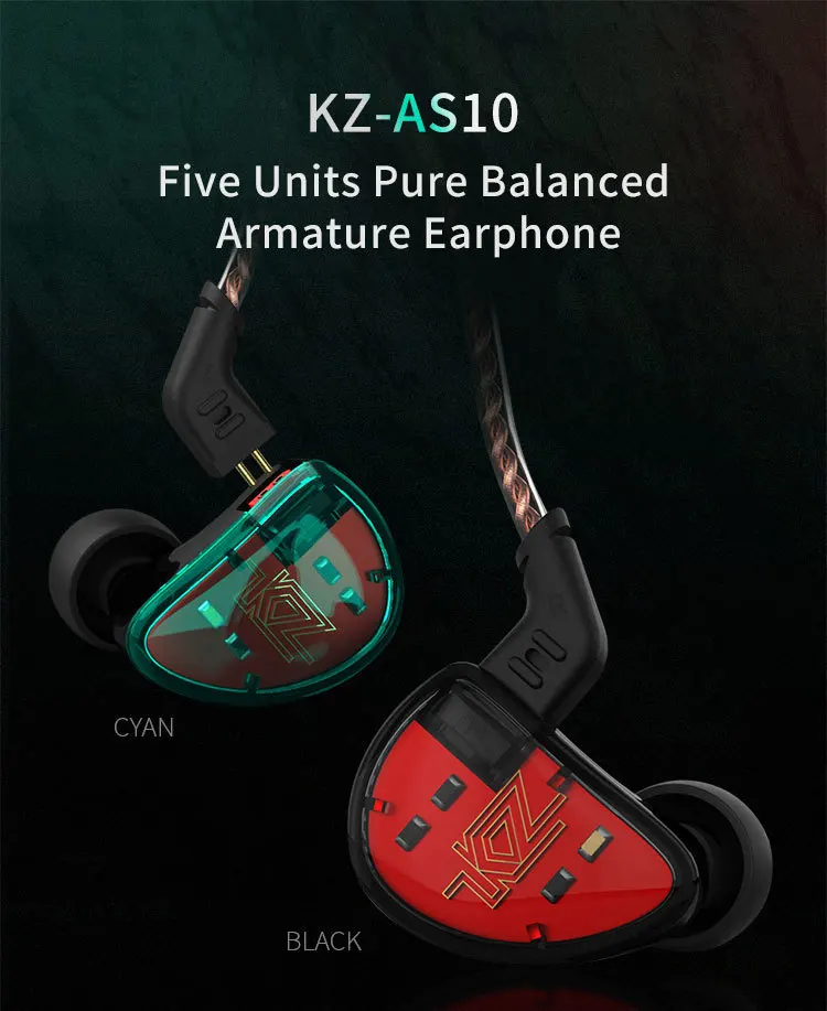 Kz as10 fones de ouvido 5 armadura