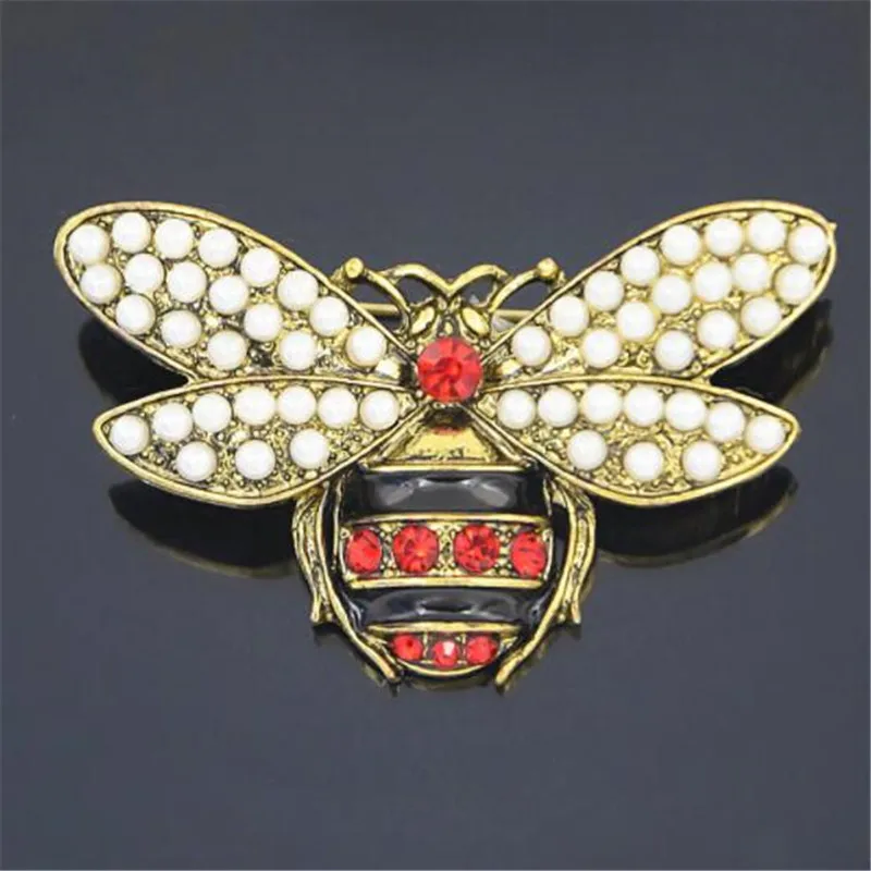 

WKOUD 2 Colors Choose Rhinestone and Pearl Bee Brooches for Women Vintage Jewelry Fashion Insect Brooch Pin High Quality