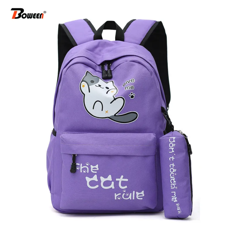 School Bags for Teenage Girls Cute Cat Backpack Schoolbag Women high