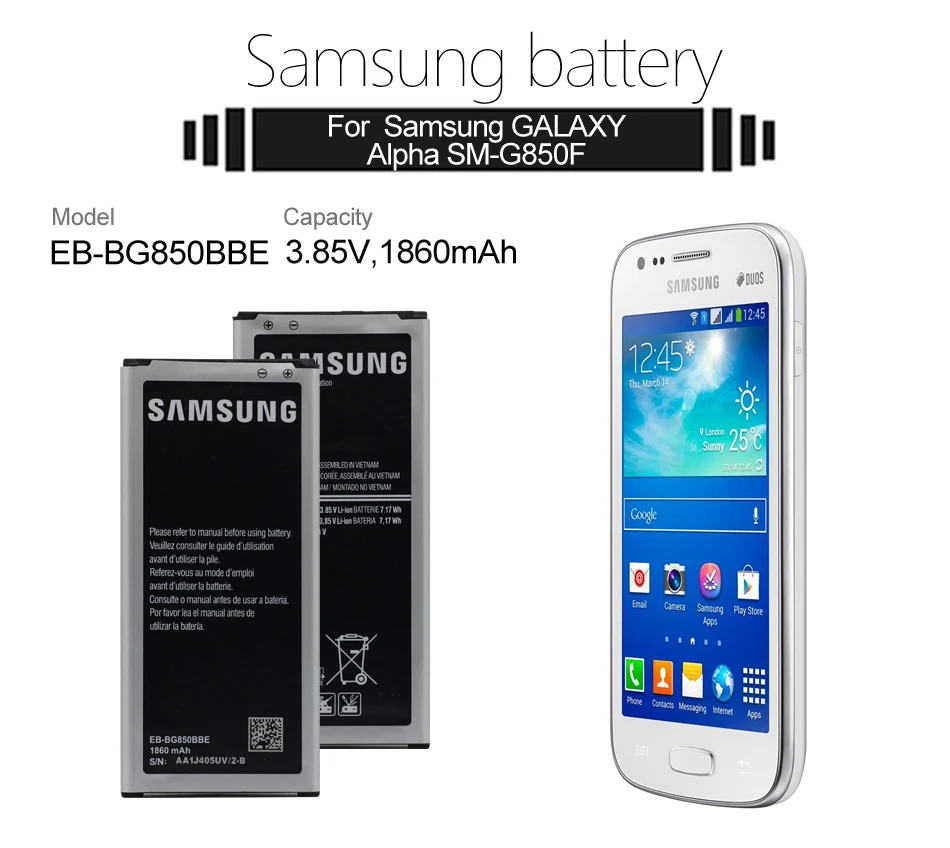 Samsung Сменный аккумулятор для телефона EB-BG850BBE 1860 мАч для samsung GALAXY Alpha G850 G8508S G850A G850F G850K G850Y G8509V NFC