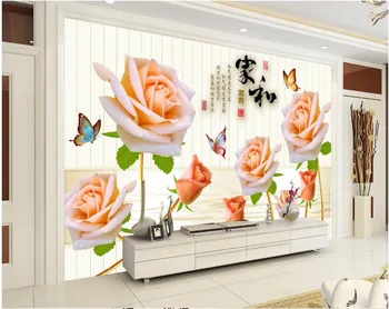 

Custom mural photo 3d wallpaper Pink rose flowers butterfly TV background decor painting 3d wall murals wallpaper for wall 3 d