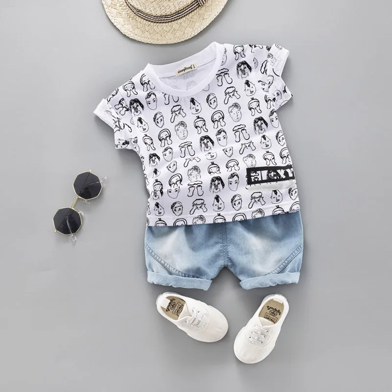 Baby Cartoon Boy Girl Summer Clothes Set New Cute Short Sleeve T shirt Suit Children Clothing Boys Outfit | Детская одежда и обувь