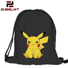 ZHBSLWT Модный женский рюкзак Пикачу с животным 3D принтом, дорожный мягкий рюкзак, женская сумка на шнурке, мужской рюкзак с покемонами 086
