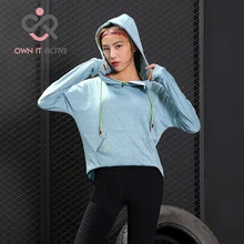 Фитнес спортивная одежда бег женщины Спорт футболка с длинным рукавом быстросохнущая йога одежда Фитнес куртка с капюшоном P249