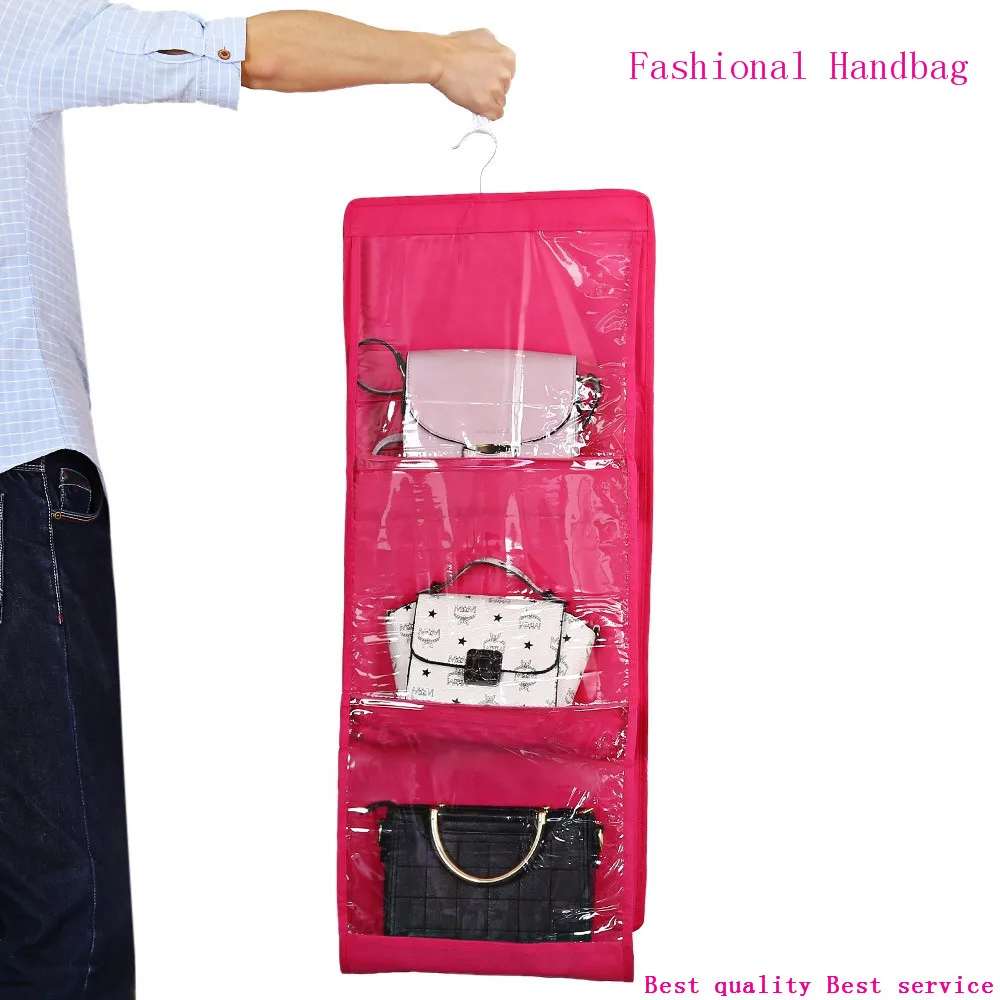 

6 Pocket PVC Storage Bag Organizador Hanging Bags Closet Organizer Wardrobe Rack Hangers Holder For Fashion Handbag Purse Pouch