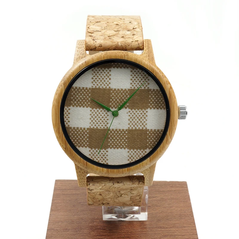 BOBO BIRD V-A28 Check Gingham Dial Round Bamboo Watches Men's Women's Fashion Quartz Wristwatch with Soft Band zegarki damskie