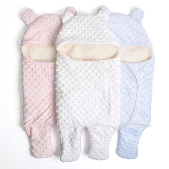 Baby Cocoon Swaddle Winter Newborn Thick Wrap Sleep Sack Infant Bubble Fleece Hooded Blanket