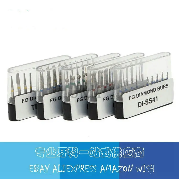 

50 Pcs(5Pack) Hi-care Dental Diamond Burs FG 1.6mm For High Speed Handpiece