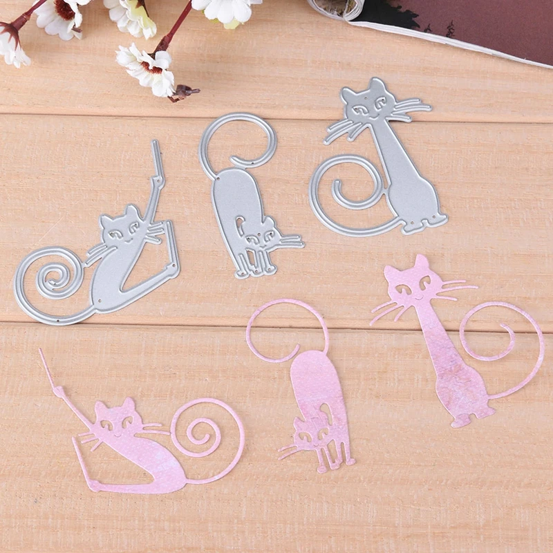 

3 PCS Cute Cat Metal Cutting Dies Stencils For Card Making Decorative Embossing Suit Paper Cards Stamp DIY Dies Scrapbooking New