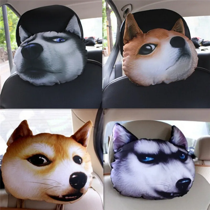 

3D Car Styling Headrest Pillow Head Neck Rest Headrest Pillow Seat Back Lovely Dog Cat Animal Huskies Gift