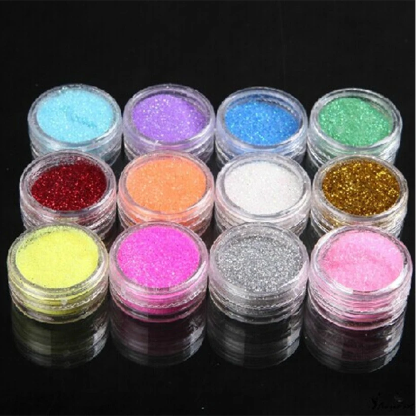 12 Color/set Random Nail Glitter Powder with box Decor Nail Art Powder