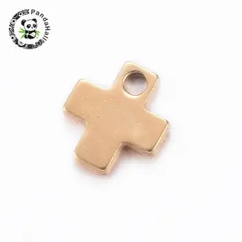 

304 Stainless Steel Charms, Cross, Golden, 6x5x1mm, Hole: 1mm