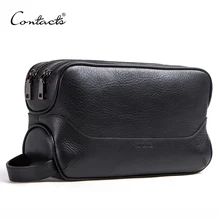 CONTACT'S-neceser de piel auténtica para 100%, bolso del tocador de los hombres, vintage, organizador de viaje