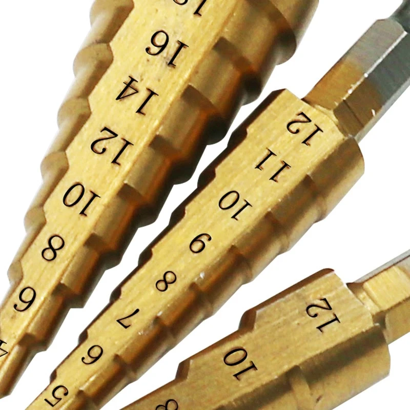  3pcs 3-12mm 4-12mm 4-20mm Titanium Step Drill Bits HSS 4241 Power Drills Tools