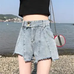 2019 Новое поступление модные повседневные летние женские теплые джинсовые шорты Цвет Высокая талия прямые с застежкой-молнией пуговицы