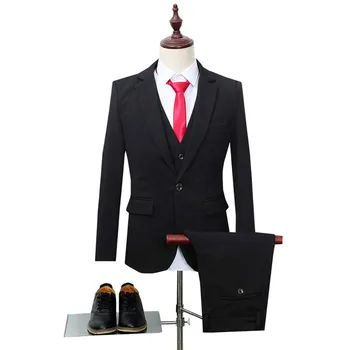 

Mens Suit Men Black Suit three piece suit sets / male business casual coat jacket waistcoat trousers blazer custom size XS-5XL
