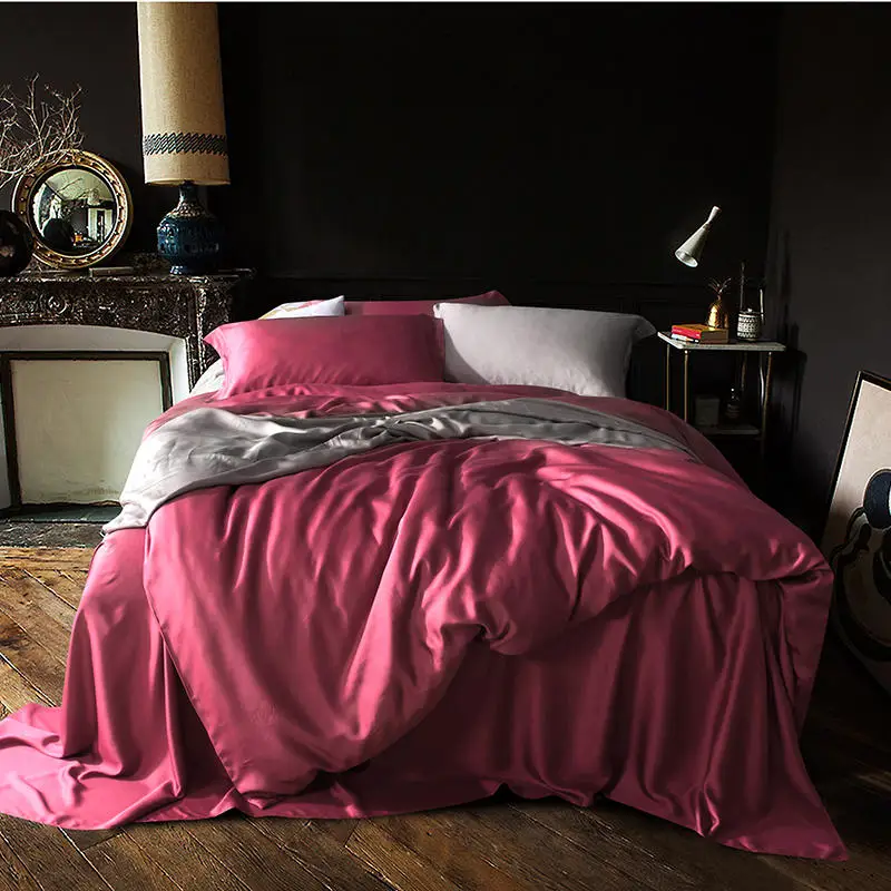 بلون الصيف لينة ايوسل الحرير غطاء سرير شرشف الملك حجم الملكة طقم سرير الأزرق غطاء لحاف لينة مجموعة بارور دي مضاءة