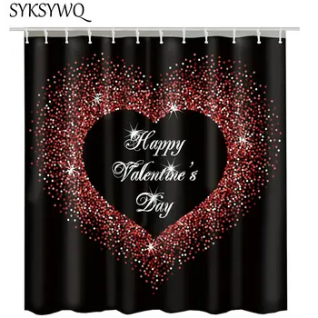 

Shining Bling Black Shower Curtain Waterproof Love Heart Bathroom Curtain Douchegordijn Valentine's Day Cortina Ducha Polyester