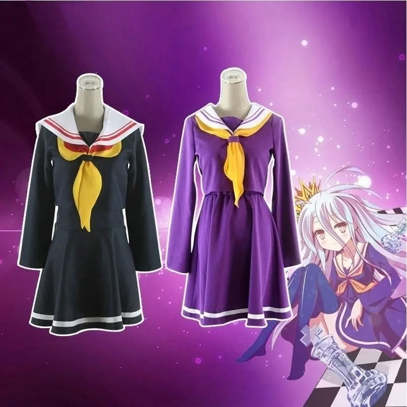 

Japanese Anime NO GAME NO LIFE Shiro Cosplay Costume Halloween Women Clothes Carival Dress Wigs Sailor School Uniform Suit