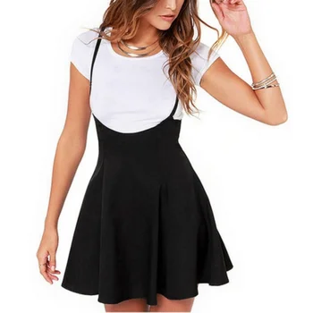 

Women Black Skirt Sleeveless adjustable Strapped Pleated Skirt Fashion Casual Mini Skirt