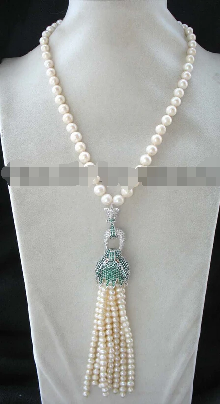 

bjc 0002028 freshwater pearl white round green leopard clasp necklace 18
