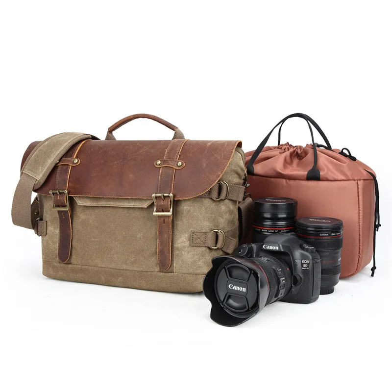 

Retro Waterproof Camera Bag Photography Leather Single Package Digital Camera DSLR Vintage Waterproof Batik Canvas Massenger Bag