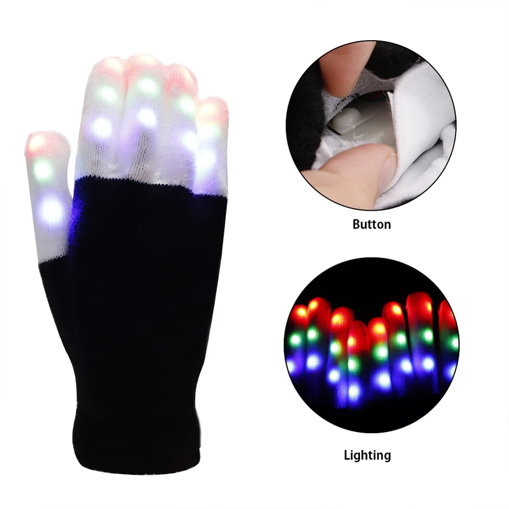 

1 Pair Halloween LED Flashing Gloves Kids Adult Half-finger Light Gloves with Battery Party Supplies Props Christmas