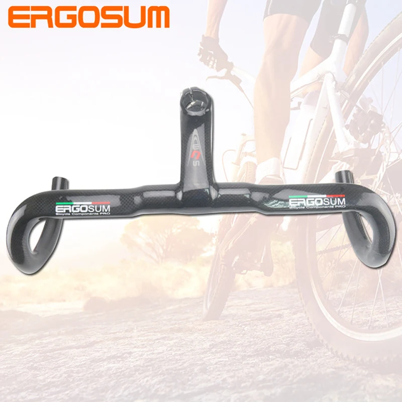ERGOSUM Bicycle Carbon Handlebar 401-500mm Ultralight Integrated With Stem 28.6mm Black 3K Gloss Carbon Fiber Handlebars ERGOSUM Bicycle Carbon Handlebar 401-500mm Ultralight Integrated With Stem 28.6mm Black 3K Gloss Carbon Fiber Handlebars