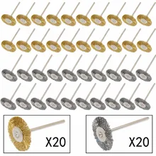 40 Unid latón acero Alambres taza Cepillos dremel die Picadoras Accesorios Rotary Herramientas pulido limpiar Ruedas vástago 3mm