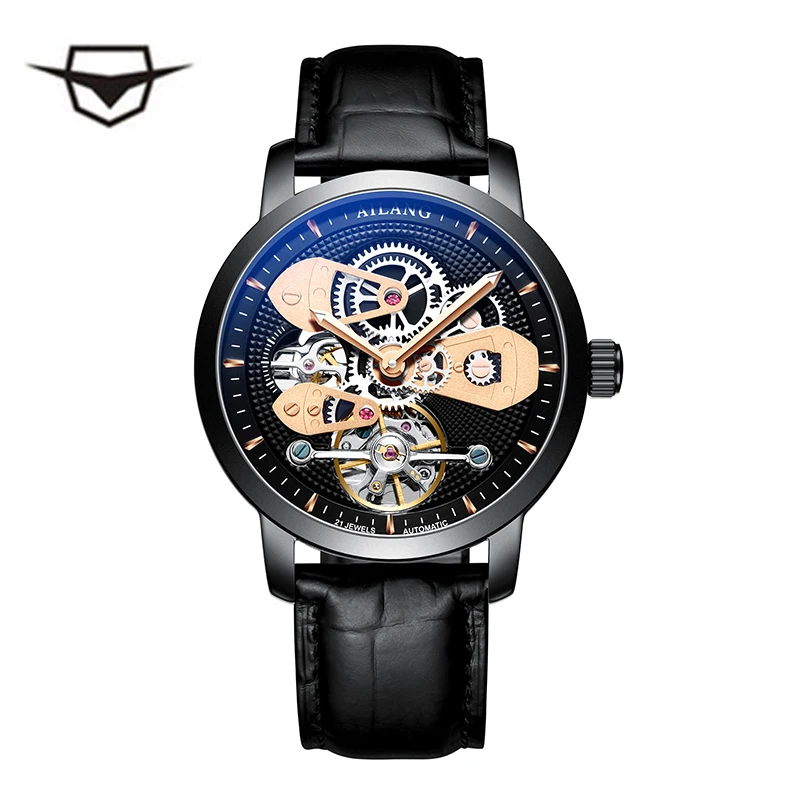 Швейцарские часы с двойным Tourbillon, AILANG, оригинальные мужские автоматические часы, модные мужские механические наручные часы с кожаным ремешком