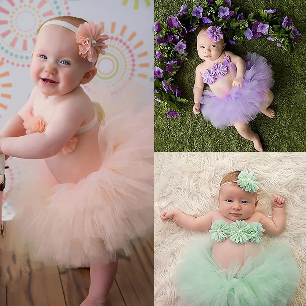 

ARLONEET 3PC Newborn photography clothing set Baby lace TuTu Skirt flower Headband Wrap Chest for photography Photoshoot J0611