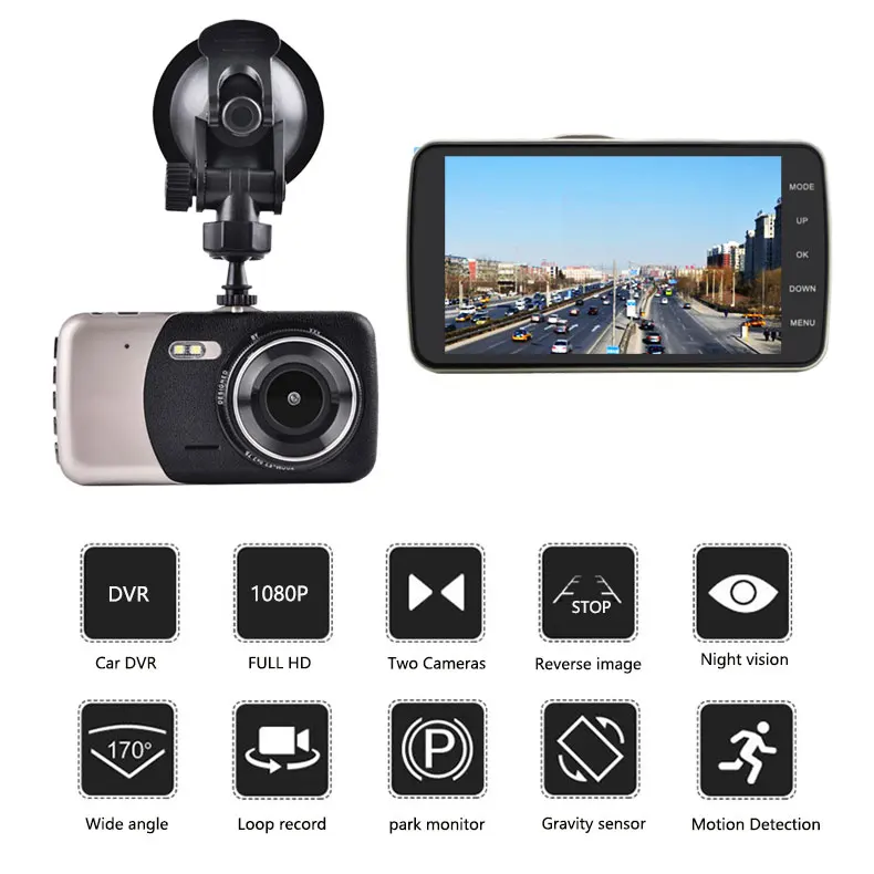 2019 новая Автомобильная DVR камера с двойным объективом 4 дюйма FHD 1080P Ночное Видение