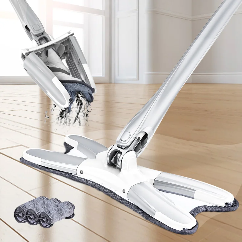 Billige Congis X typ Mikrofaser boden mopp mit 3 stücke mopp tuch ersetzen Hand freies waschen flachen mopp Manuelle extrusion Haushalt Reinigung Werkzeuge