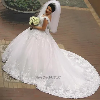 

Vestidos de Casamento Noiva Branco Ball Gown Country Western Wedding Dresses Court Train Wedding Gowns Lace Bride Dress 2017