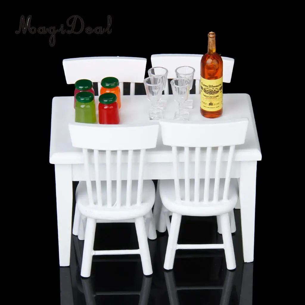 MagiDeal 5Pcs Dining Table Chair Model Set for 1:12 Dollhouse Miniature Furniture Decor Children Pretend Play Toys 2Colors