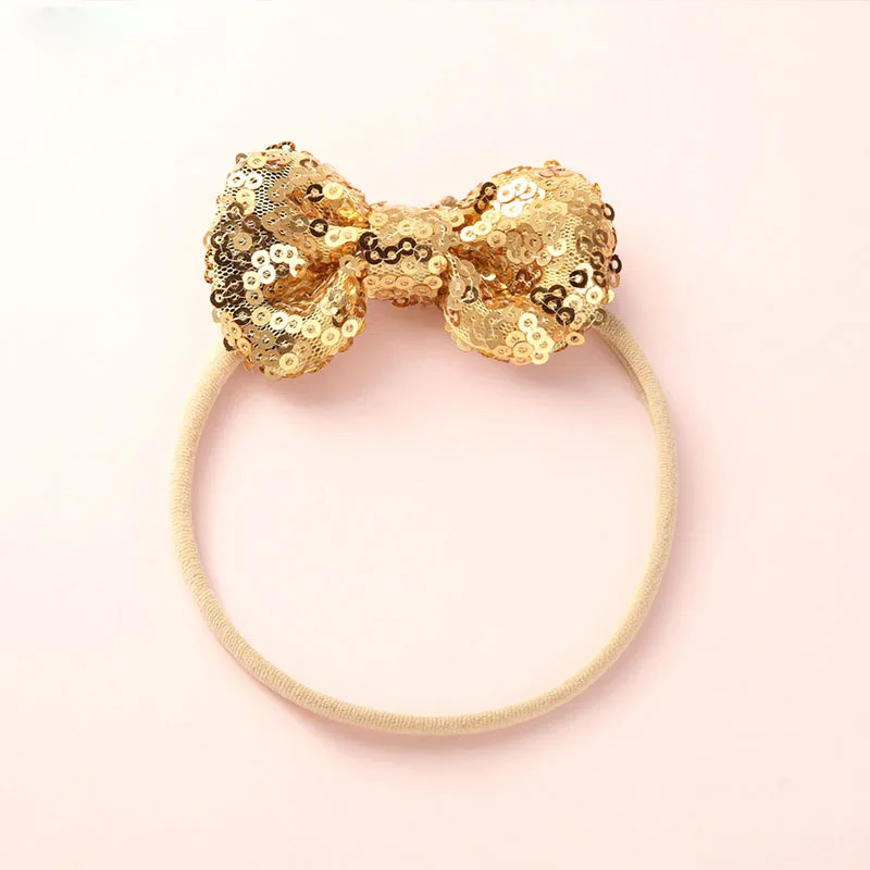 #16Fashion Shiny Baby Girl Nylon Elastic Headband Mini Ring Lace Bowknot Headdress Solid Color Newborn Baby Princess Headwear