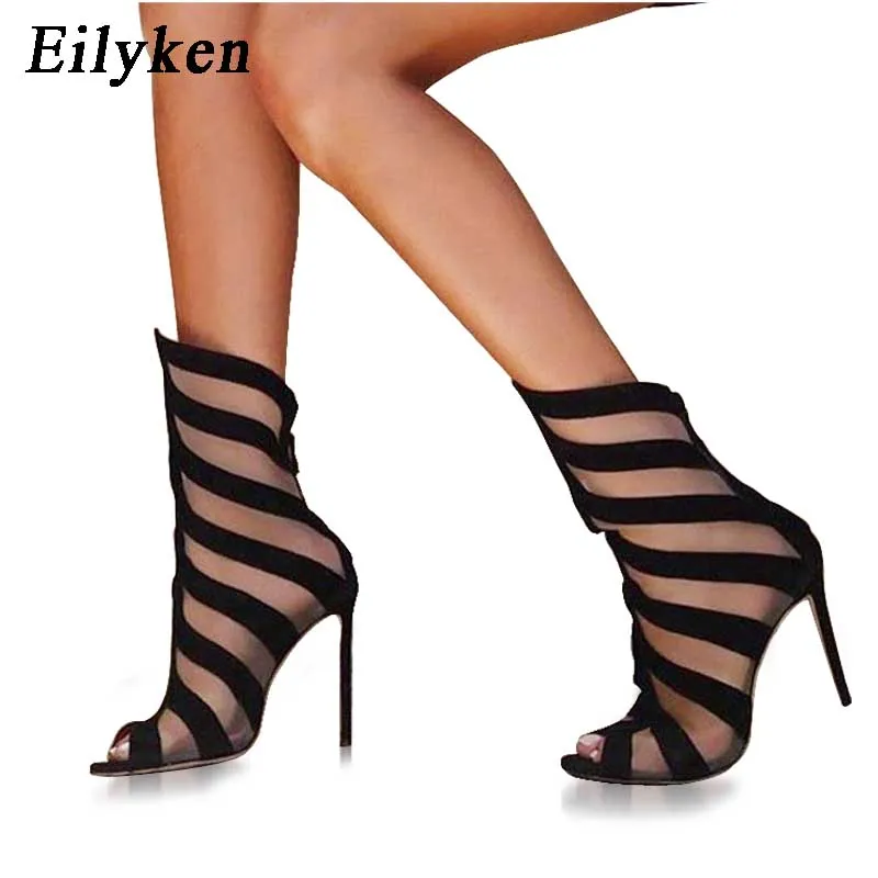 

Eilyken 2018 New Autumn Women Boots Sandals 2018 New Fashion Peep Toe Heel High Hollow Out Lace Silk Boots size 35-40