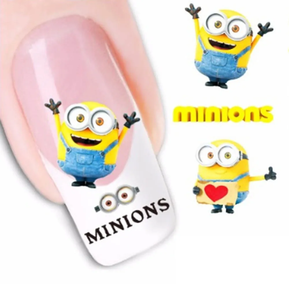 

1 Aheet Cartoon Watermark Water Transfer Design Yellow Despicable Minion Tip Nail Art Sticker Nails Decal Manicure Tools