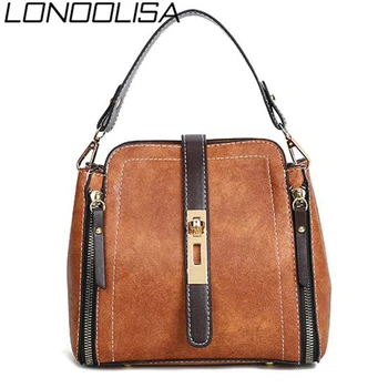 

LONOOLISA Bags For Women 2019 Fashion PU Leather Luxury Handbags Crossbody Bag Vintage Bucket Shoulder Bag Ladies Hand bags