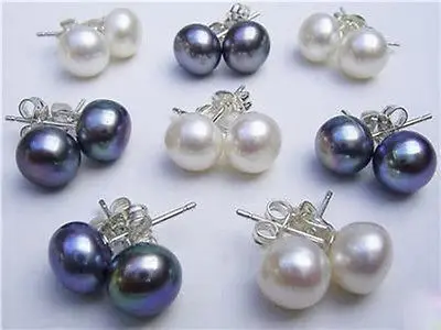 

hot sell new - Hot sale Free Shipping 8PCS >>>>8 Set 7-8MM White&Black Akoya Cultured Pearl Earring
