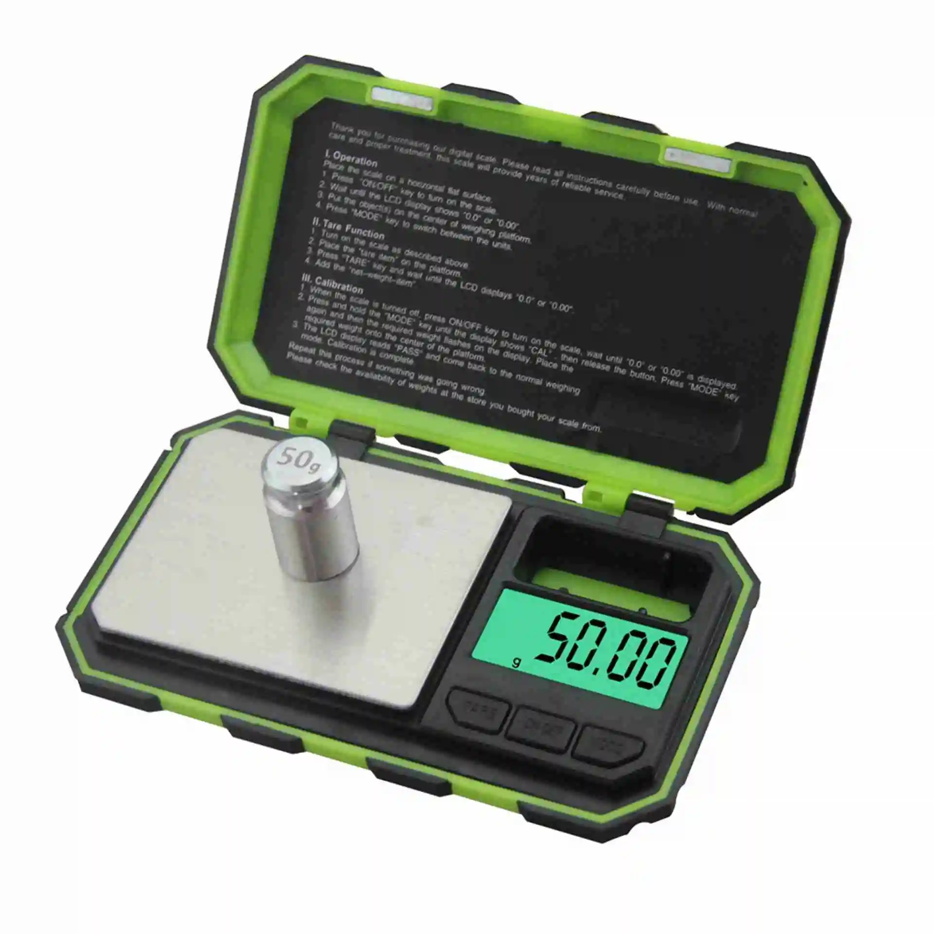 200g x 0.01g Mini Precision Digital Scales for Gold Sterling Silver Jewelry 0.01 Balance Weight Electronic Scale 50G calibration - Color: Green