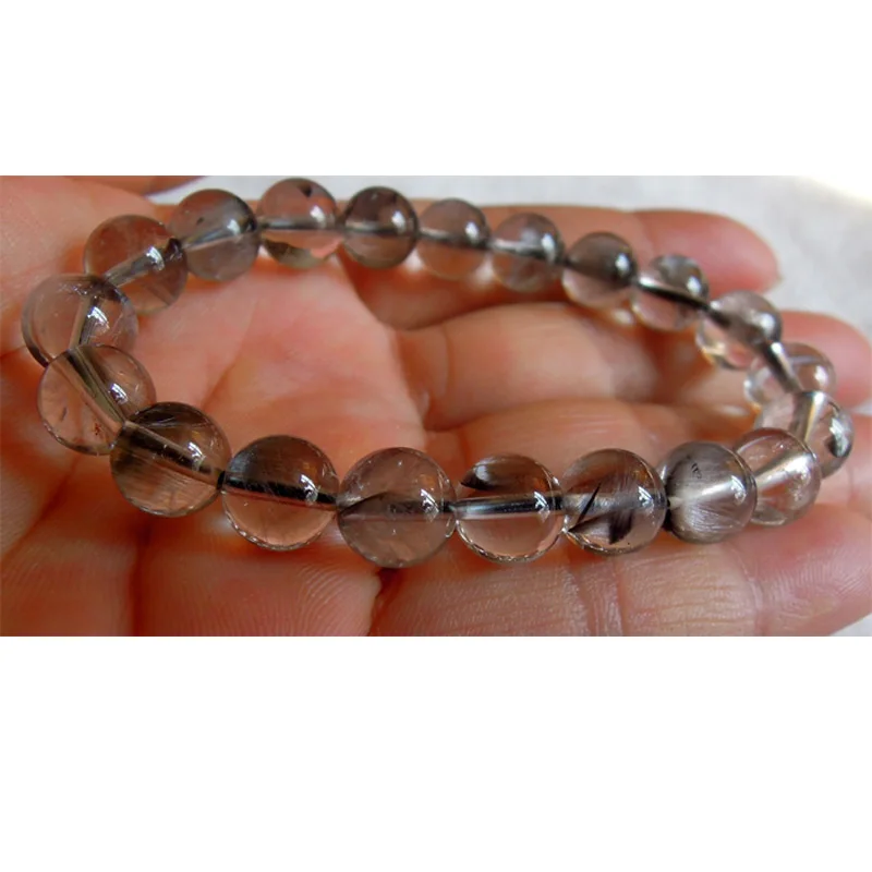 Natural Silver Brookite Rutilated Quartz Stretch Bracelet Round Beads 9mm | Украшения и аксессуары