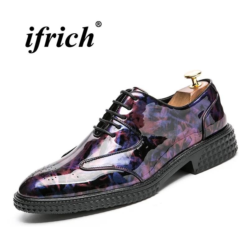 

2018 Party Dress Shoes Men Purple Black Business Dress Footwear Comfortable Elegant Shoes For Men Lace Up Pointed Formal Shoes
