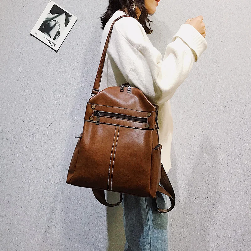 Fashion Women Rivet Backpack Pu Leather Female Backpacks School Backpack For Teenage Girls Female single shoulder bags Mochila (10)