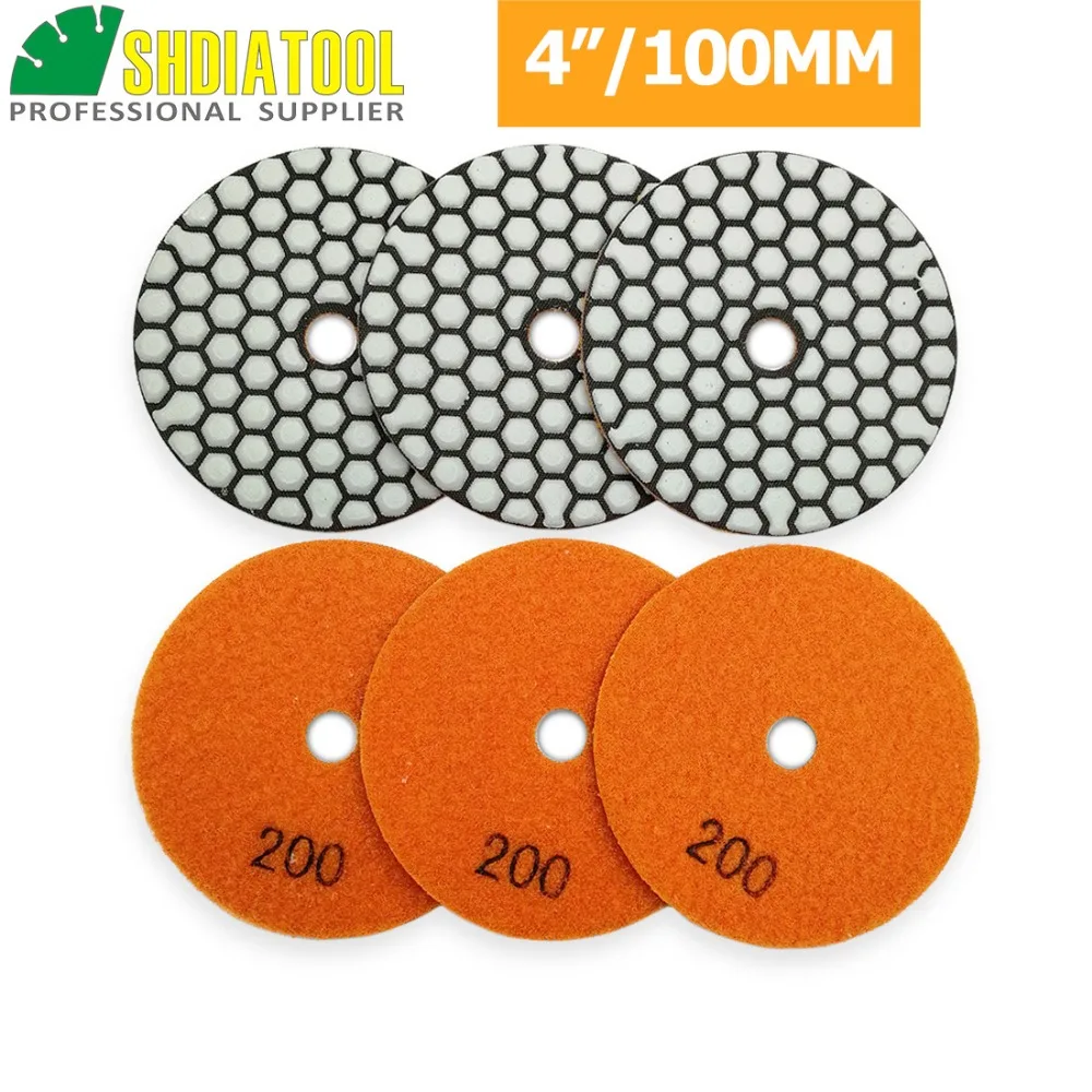 SHDIATOOL Diamante Almohadilla de Pulido 7 Piezas Grano 50 para Pulir en Seco M/ármol Granito Piedra Cer/ámica Dia 100mm//4 Pulgadas
