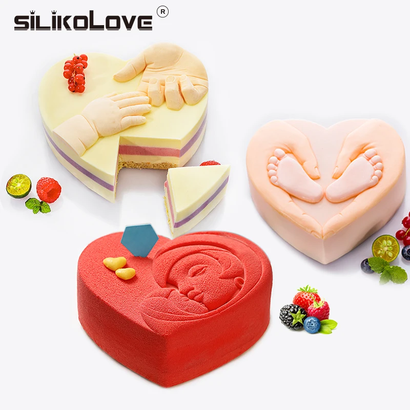 

SILIKOLOVE Silicone Mold Heart Shape Baby Feet Cake Design Pan Mousse Mold Baking Decorating Tools Accessories BPA Free