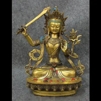 

48843269 12" Tibet Temple Bronze Joss Manjusri Manjushri Bodhisattva Buddha Statue