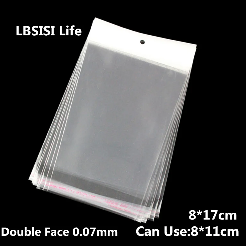 

LBSISI Life 100pcs Hang Hole Plastic Bags 8x17cm Accessories Pen Card Gifts Pouch Jewelry Self Adhesive Seal OPP Packaging Bag