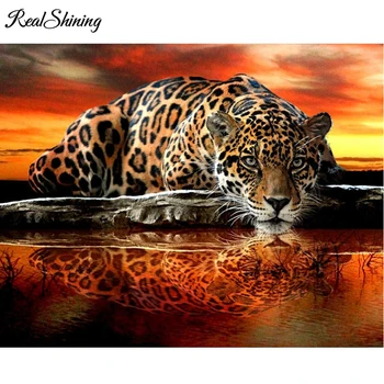 

REALSHINING Full Drill Square Sunset Leopard 5D DIY Diamond Painting Diamond Embroidery Cross Stitch Mosaic Decor Gift FS354