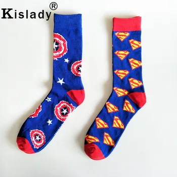 

2018 Winter Men's Cartoon Superman Captain America Socks Kanye West Boys Cool Weed Sports Socks Long Tube Happy Socks Men's Gift